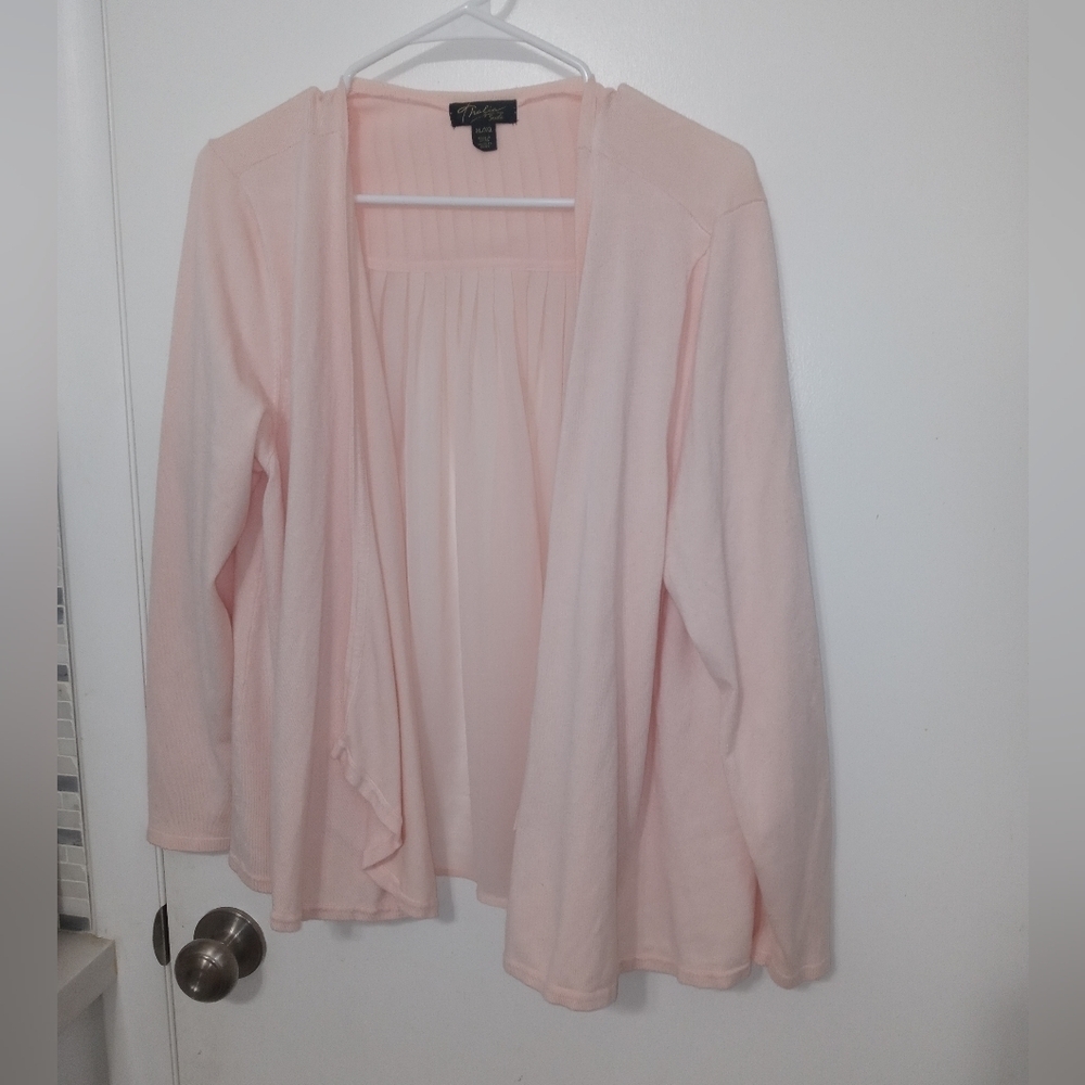 Thalia Sodi Long Sleeve Baby Pink Lightweight open Front Cardigan Sheer Back